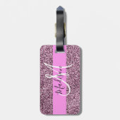 Glam Roze & Violet Glitter Sparkles Monogram Bagagelabel (Achterkant verticaal)