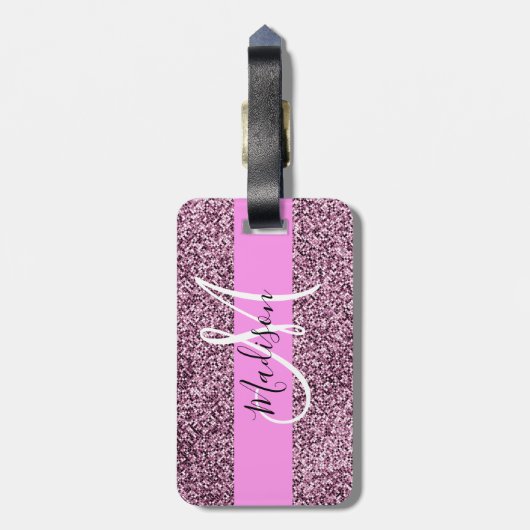 Glam Roze & Violet Glitter Sparkles Monogram Bagagelabel (Achterkant verticaal)