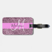 Glam Roze & Violet Glitter Sparkles Monogram Bagagelabel (Achterkant horizontaal)