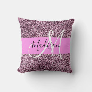 Glam Roze & Violet Glitter Sparkles Monogram Kussen