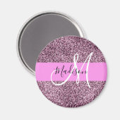 Glam Roze & Violet Glitter Sparkles Monogram Magneet (Voorkant / Achterkant)
