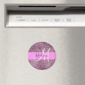 Glam Roze & Violet Glitter Sparkles Monogram Magneet (Insitu (Vaatwasser))