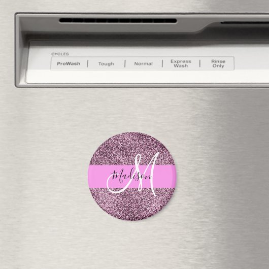 Glam Roze & Violet Glitter Sparkles Monogram Magneet (Insitu (Vaatwasser))