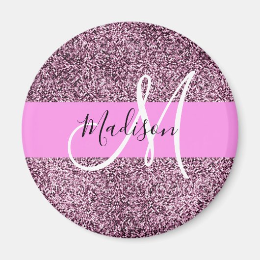 Glam Roze & Violet Glitter Sparkles Monogram Magneet (Voorkant)