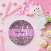 Glam Roze & Violet Glitter Sparkles Monogram Papieren Bordje (Feest)