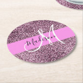 Glam Roze & Violet Glitter Sparkles Monogram Ronde Kartonnen Onderzetter (Gebogen)