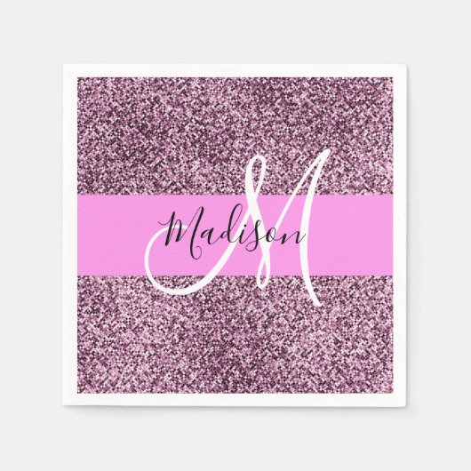 Glam Roze & Violet Glitter Sparkles Monogram Servet (Voorkant)