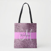 Glam Roze & Violet Glitter Sparkles Monogram Tote Bag (Voorkant)