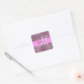 Glam Roze & Violet Glitter Sparkles Monogram Vierkante Sticker (Envelop)