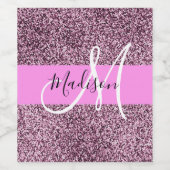 Glam Roze & Violet Glitter Sparkles Monogram Wijn Etiket (Enkel label)
