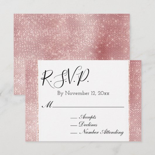 Glam Roze Wit Glitterende Glans RSVP Informatiekaartje (Voorkant / Achterkant)