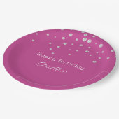 Glam Roze Witte Diamanten Verjaardag Papieren Bordje (Gekanteld)