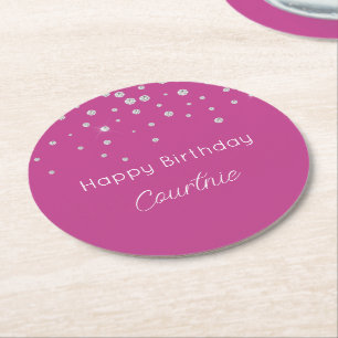 Glam Roze Witte Diamanten Verjaardag Ronde Kartonnen Onderzetter