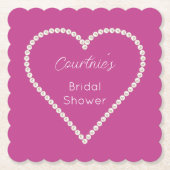 Glam Roze Witte Parels Bruidsmeisjesfeest Kartonnen Onderzetters (Voorkant)
