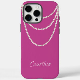 Glam Roze Witte Parels iPhone 16 Pro Max Hoesje