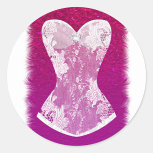 Glam Roze & Witte Trendy Ondergoed Shower Favor Ronde Sticker