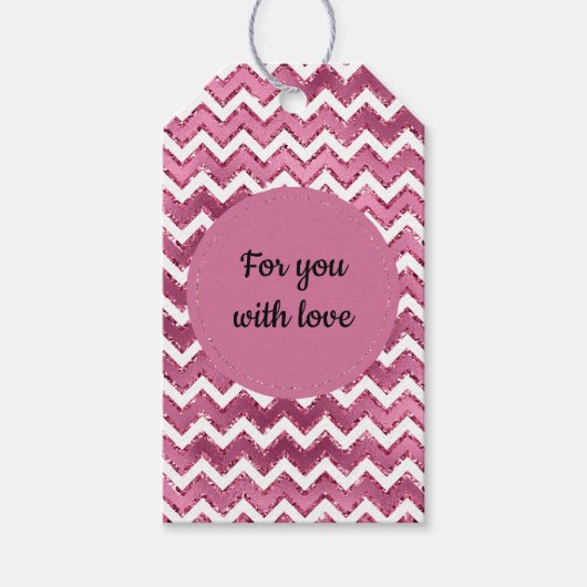 Glam Roze Witte Zigzag Stripes Cadeaulabel (Voorkant)
