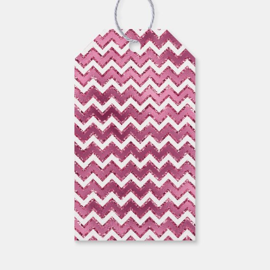 Glam Roze Witte Zigzag Stripes Cadeaulabel (Achterkant)