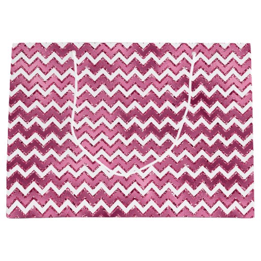 Glam Roze Witte Zigzag Stripes Groot Cadeauzakje (Voorkant)