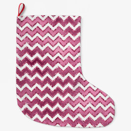Glam Roze Witte Zigzag Stripes Grote Kerstsok