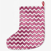 Glam Roze Witte Zigzag Stripes Grote Kerstsok (Achterkant)