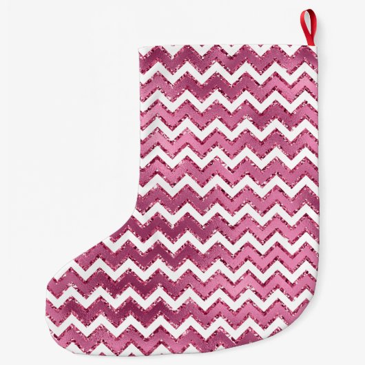 Glam Roze Witte Zigzag Stripes Grote Kerstsok (Achterkant)