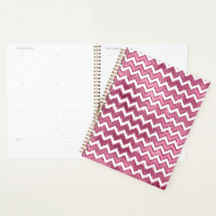 Glam Roze Witte Zigzag Stripes Planner