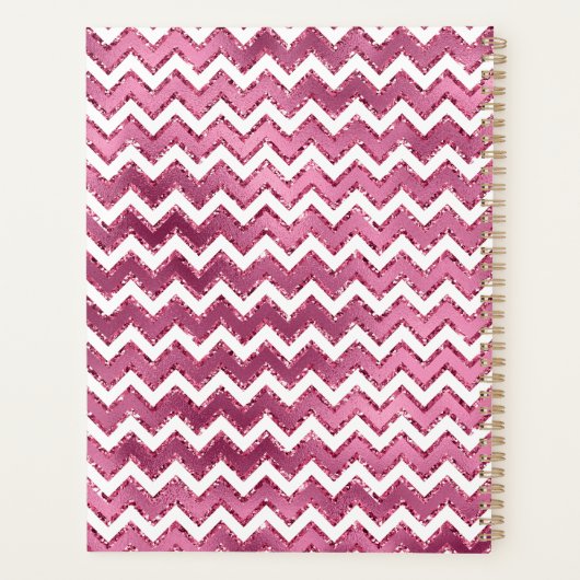 Glam Roze Witte Zigzag Stripes Planner (Achterkant)