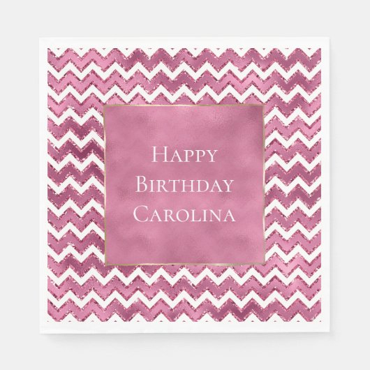 Glam Roze Witte Zigzag Stripes Servet (Voorkant)