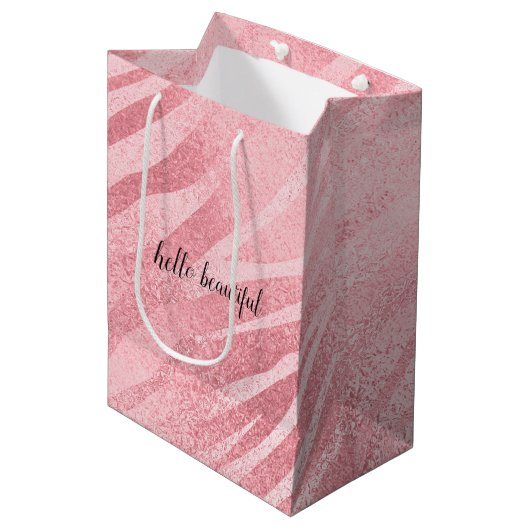 Glam Roze Zebra Print Medium Cadeauzakje (Voorkant Gekanteld)