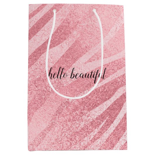 Glam Roze Zebra Print Medium Cadeauzakje (Voorkant)
