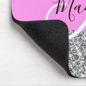 Glam Roze & Zilver Glitter Glans Monogram Naam Muismat (Hoek)