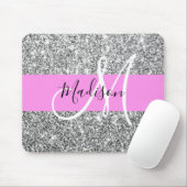 Glam Roze & Zilver Glitter Glans Monogram Naam Muismat (Met muis)