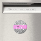 Glam roze & zilver glitter vonken monogram naam magneet (Insitu (Vaatwasser))