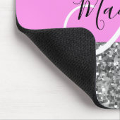 Glam roze & zilver glitter vonken monogram naam muismat (Hoek)