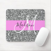 Glam roze & zilver glitter vonken monogram naam muismat (Met muis)