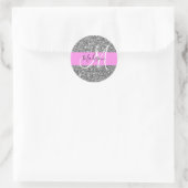 Glam Roze & Zilver Glitter Vonken Monogram Naam Ronde Sticker (Tas)