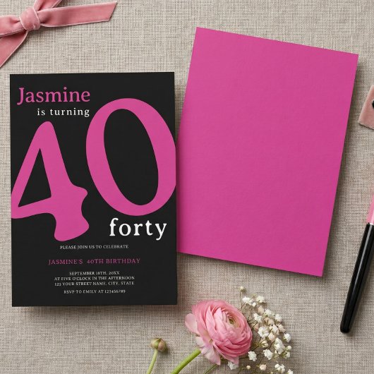 Glam Roze Zwart Chic 40e Verjaardag Kaart