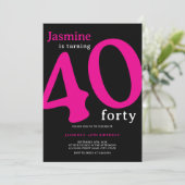 Glam Roze Zwart Chic 40e Verjaardag Kaart (Staand voorkant)