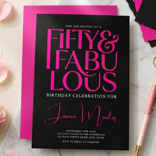 Glam Roze Zwart Chic 50 & Fabulous Verjaardag Kaart