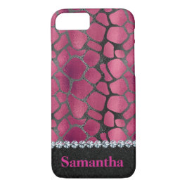 Glam roze zwart dierenprint diamanten gepersonalis 	iPhone 8/7 hoesje