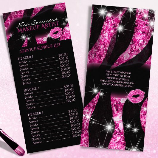 Glam Roze Zwart Glitter Prijslijst Service Menu