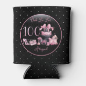 Glam Roze Zwart Mode 100e Verjaardagsfeestje Blikjeskoeler (Voorkant)