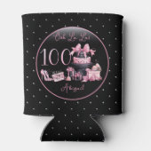 Glam Roze Zwart Mode 100e Verjaardagsfeestje Blikjeskoeler (Achterkant)