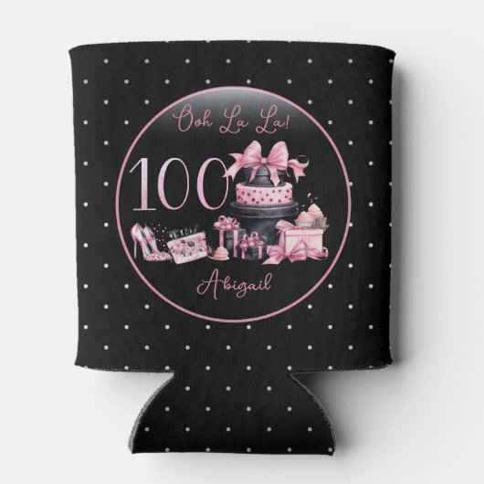 Glam Roze Zwart Mode 100e Verjaardagsfeestje Blikjeskoeler (Achterkant)