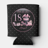 Glam Roze Zwart Mode 18e Verjaardagsfeestje Blikjeskoeler (Achterkant)