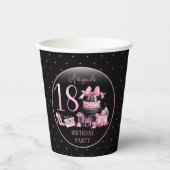 Glam Roze Zwart Mode 18e Verjaardagsfeestje Papieren Bekers (Voorkant)