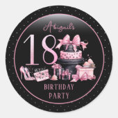 Glam Roze Zwart Mode 18e Verjaardagsfeestje Ronde Sticker (Voorkant)