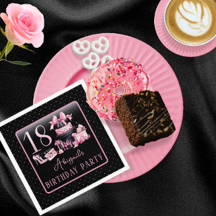 Glam Roze Zwart Mode 18e Verjaardagsfeestje Servet