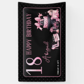 Glam Roze Zwart Mode 18e Verjaardagsfeestje Spandoek (Verticaal)